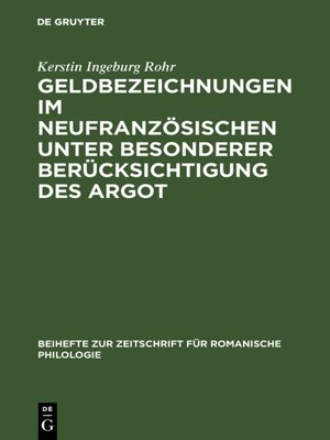 cover image of Geldbezeichnungen im Neufranzösischen unter besonderer Berücksichtigung des Argot